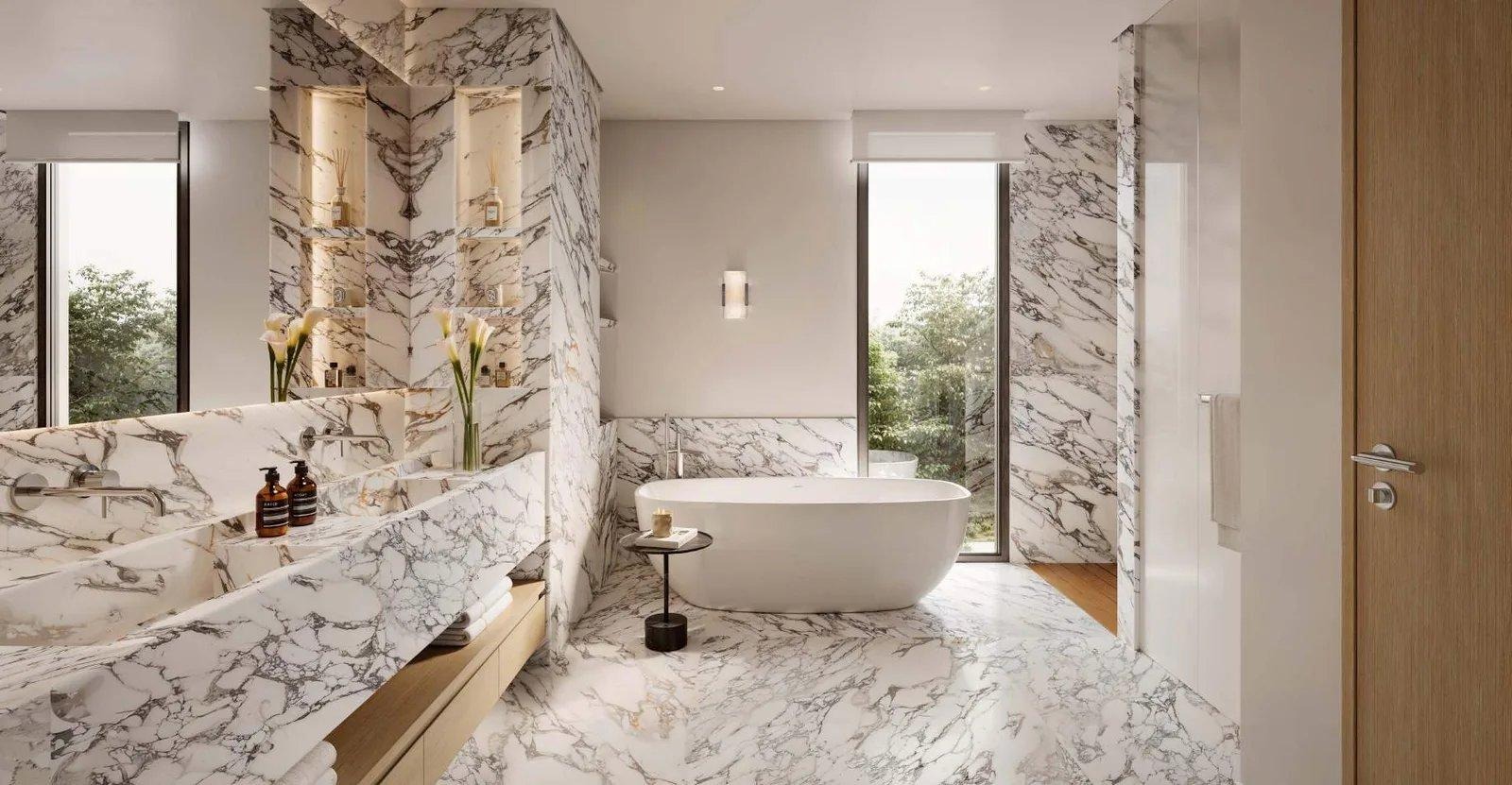 Marble master bathroom at Eden House Dubai Hills