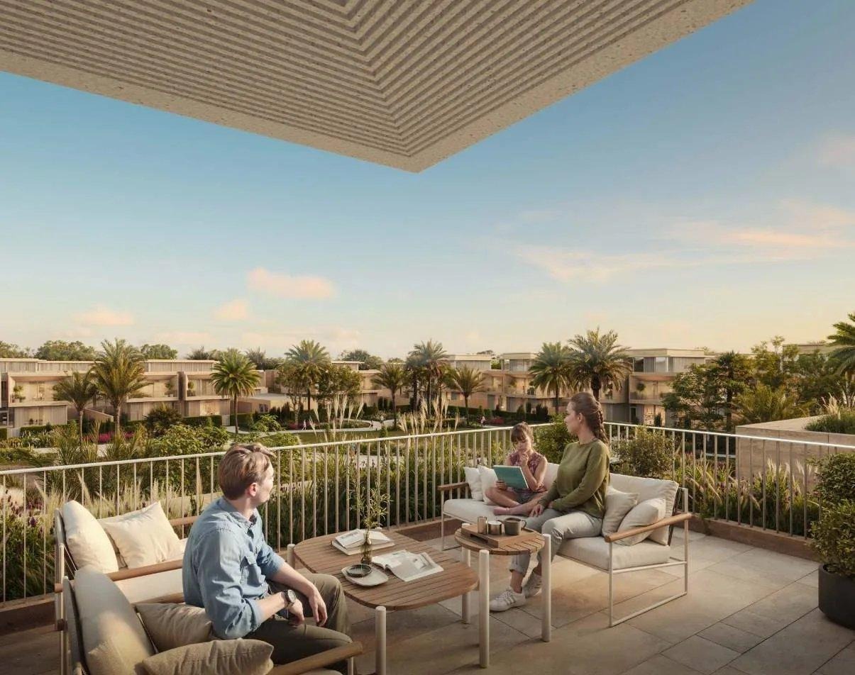 Terrace view over green landscape at Eden House Dubai Hills